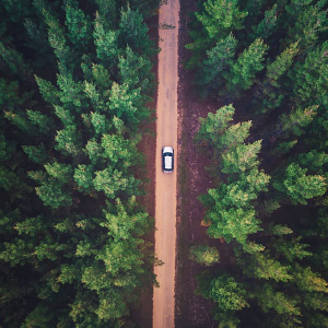 Truck driving down the road